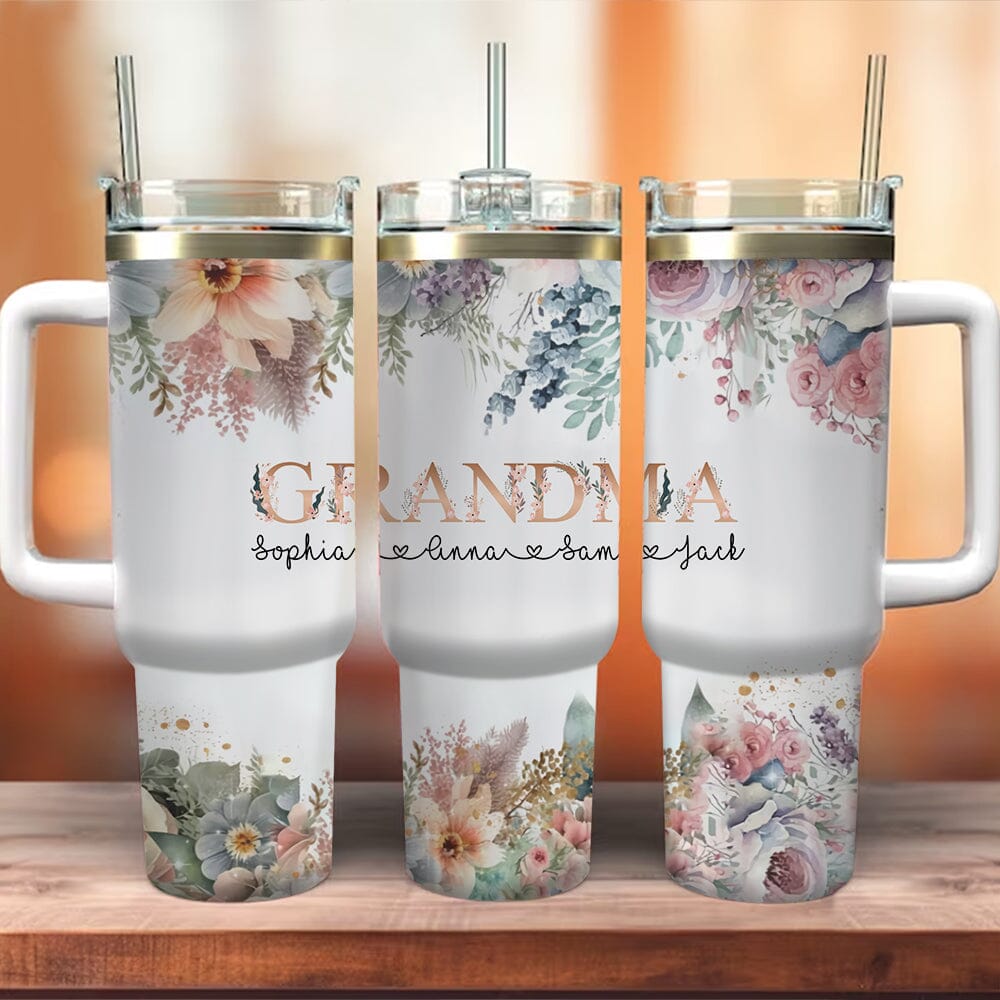 Floral Personalized Tumbler With Straw Gift For Grandma Mom VTX29NOV23TT2 Tumbler With Straw HumanCustom - Unique Personalized Gifts Made Just for You 