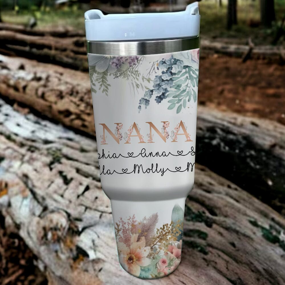 Floral Personalized Tumbler With Straw Gift For Grandma Mom VTX29NOV23TT2 Tumbler With Straw HumanCustom - Unique Personalized Gifts Made Just for You 