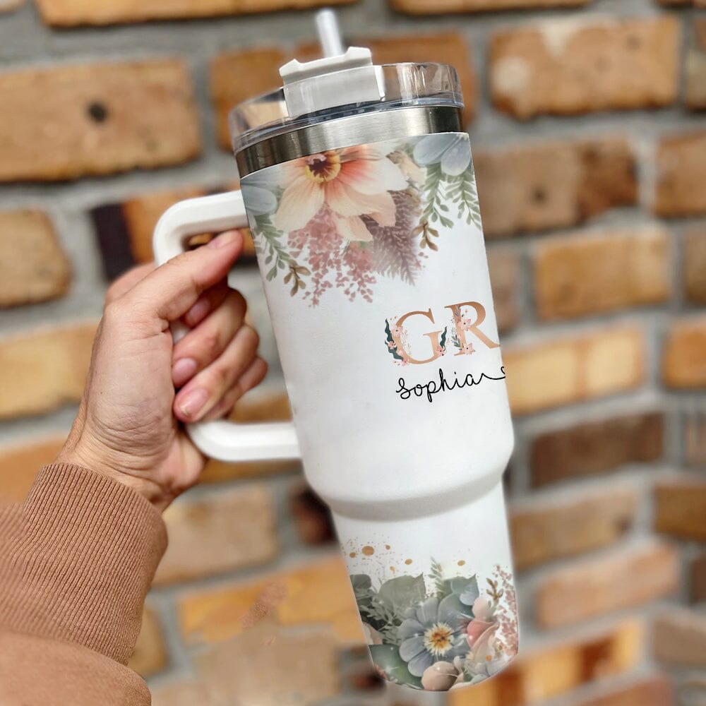 Floral Personalized Tumbler With Straw Gift For Grandma Mom VTX29NOV23TT2 Tumbler With Straw HumanCustom - Unique Personalized Gifts Made Just for You 