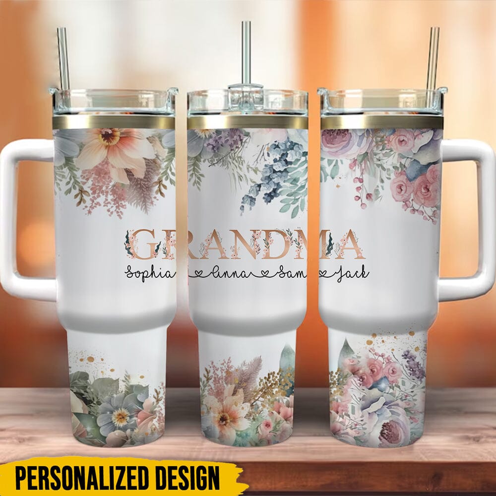 Floral Personalized Tumbler With Straw Gift For Grandma Mom VTX29NOV23TT2 Tumbler With Straw HumanCustom - Unique Personalized Gifts Made Just for You 