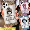 Personalized Leopard Messy Bun Grandma with Butterfly Grandkids Glass Phone case NVL22SEP21CT1 Glass Phone Case Humancustom - Unique Personalized Gifts 