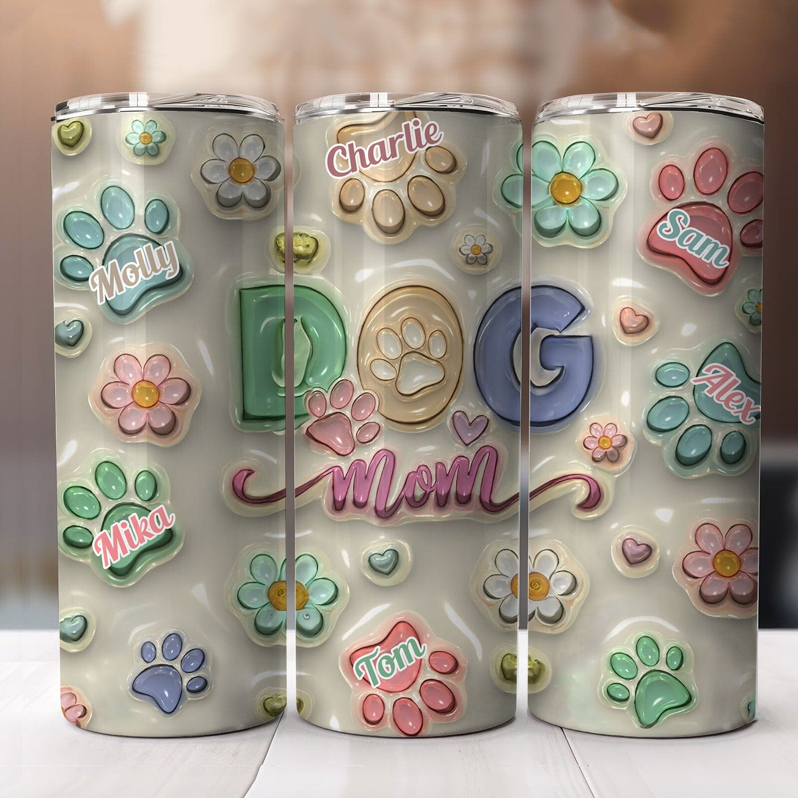 3D Effect Dog Mom Personalized Tumbler VTX01DEC23TP1 Skinny Tumbler HumanCustom - Unique Personalized Gifts Made Just for You 20 Oz 