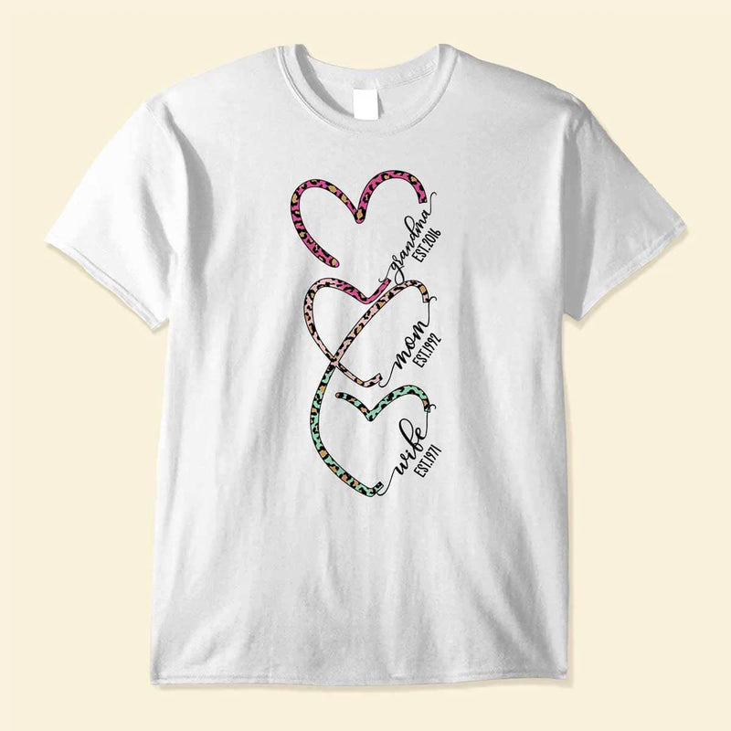 Colorful Leopard Heart Wife Mom Grandma Est Personalized T-Shirt