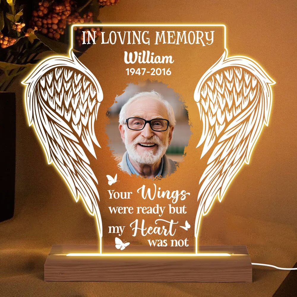 In Loving Memory Upload Photo, Your Wings Were Ready But My Heart Was Not Personalized Acrylic Plaque Led Lamp Night LPL27NOV23TP2 Acrylic Plaque LED Lamp Night Light HumanCustom - Unique Personalized Gifts Made Just for You 5.9