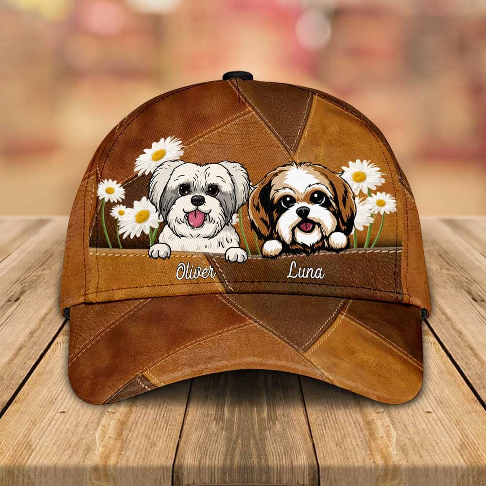 Daisy Flower Love Puppy Kitten Pet Dog Cat Leather Pattern Personalized Cap NVL13DEC23TP1 Cap HumanCustom - Unique Personalized Gifts Made Just for You 