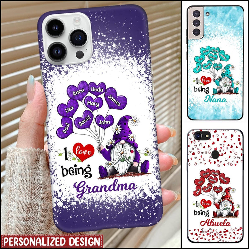 Discover Colorful Gnome Grandma Mom Balloon Heart Kids, I Love Being Nana Personalized Phone Case