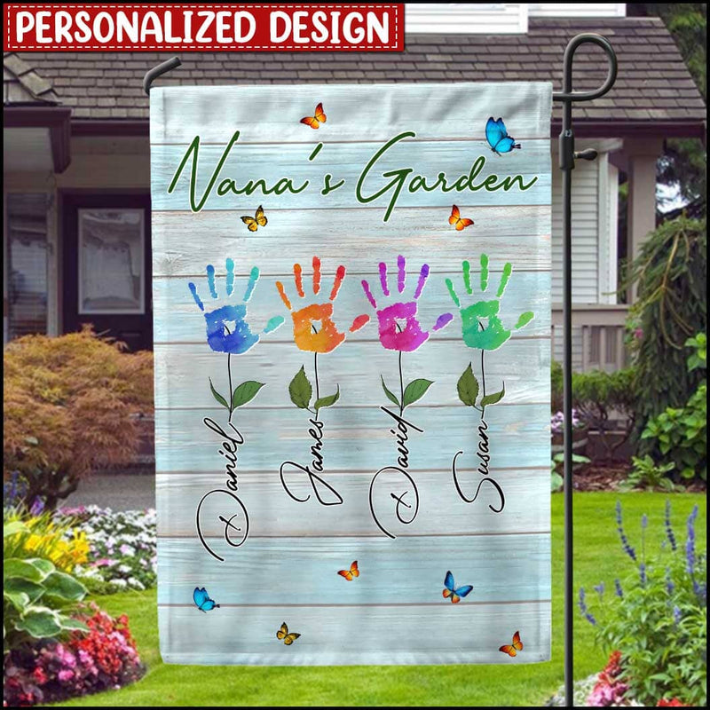 Discover Grandma's Garden Hand Prints Flower Personalized Flag