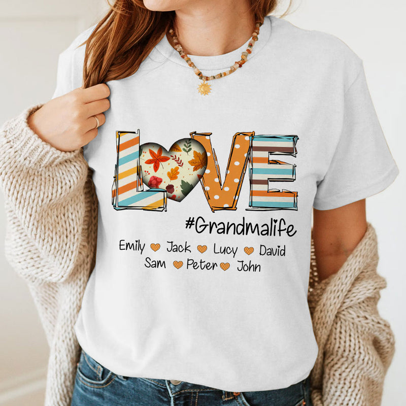 Love Grandmalife Fall Season Pattern With Kid Names Personalized T-shirt