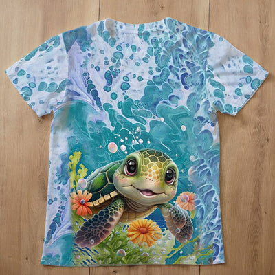 Beachy Sea Turtle Tough Grandma Mom With Grandkids Personalized 3D T-shirt NVL26JUN23TP2
