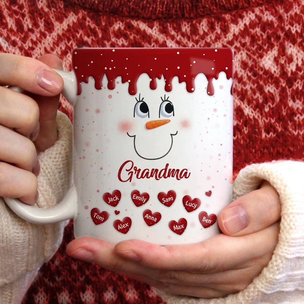 Cute Colorful Snowmy Grandma Mom Little Heart Kids Personalized Christmas Mug LPL20OCT23TP2 White Mug Edge HumanCustom - Unique Personalized Gifts Made Just for You White 11OZ 