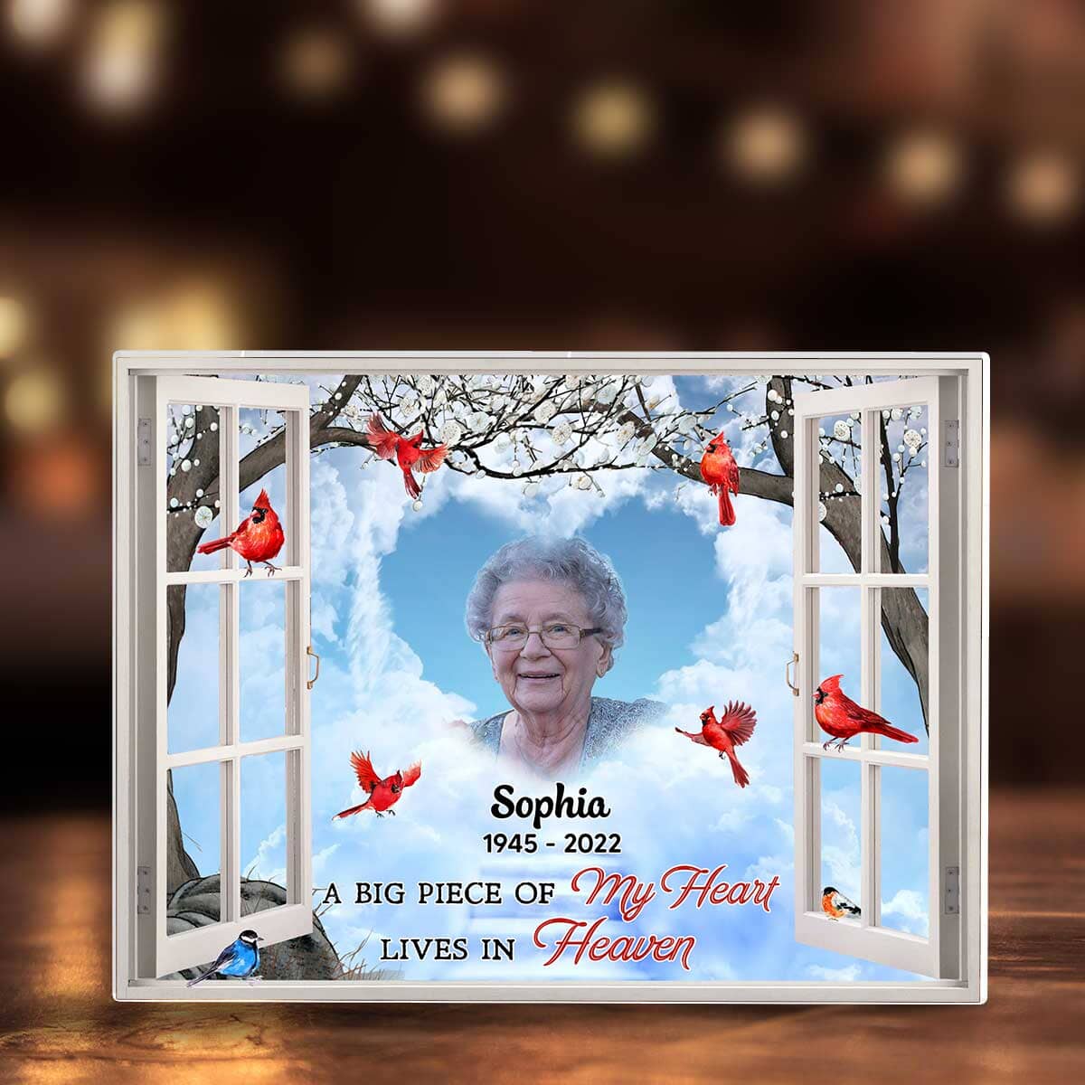 Memorial Cardinal Upload Photo Family Loss, A Big Piece Of My Heart Lives In Heaven Personalized Acrylic Plaque LPL01DEC23TP1 Acrylic Plaque HumanCustom - Unique Personalized Gifts Made Just for You 