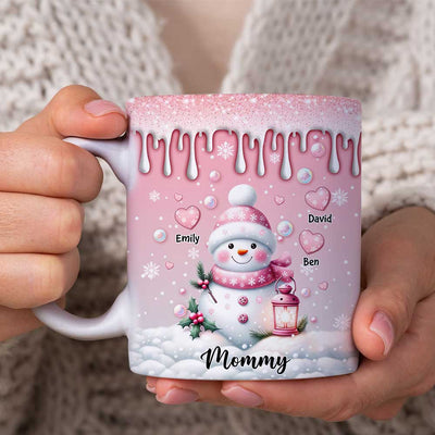 Sweet Pinky Snowman Grandma Mom Heart Kids Personalized Mug LPL15NOV23TP2 White Mug Edge HumanCustom - Unique Personalized Gifts Made Just for You