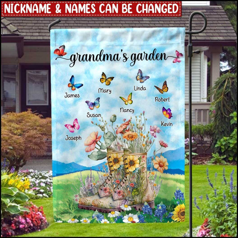 Discover Personalized Grandma's Garden Butterfly Grandkids Flag