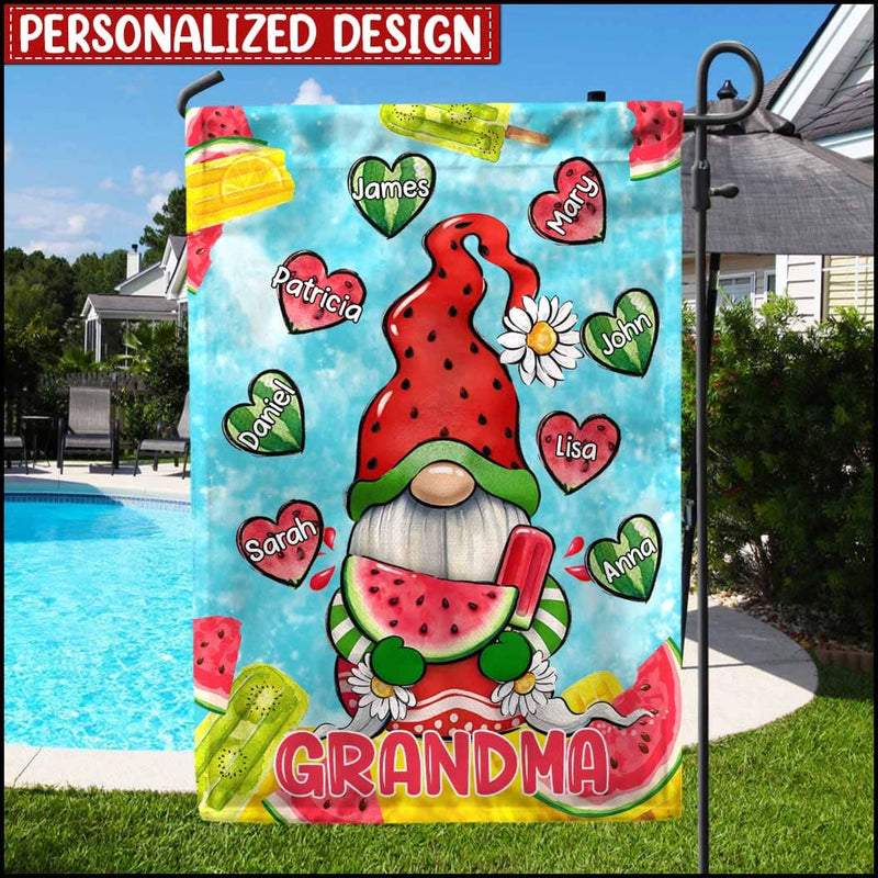Discover Personalized Watermelon Grandma Gnomes Hello Summer Popsicle Outdoor Garden Flag