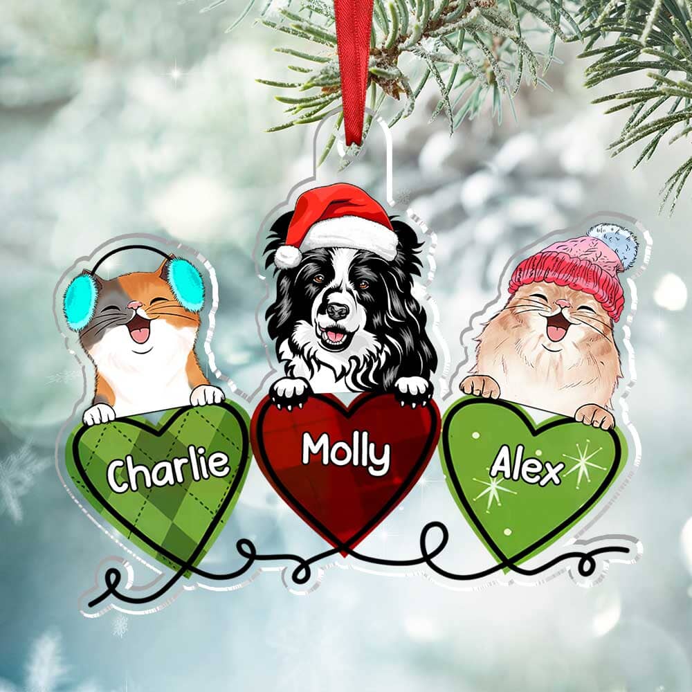 Cute Puppy Kitten Dog Cat Pet On Heartstrings Personalized Ornament LPL18NOV23TP3 Acrylic Ornament HumanCustom - Unique Personalized Gifts Made Just for You 3.5 IN Pack 1 