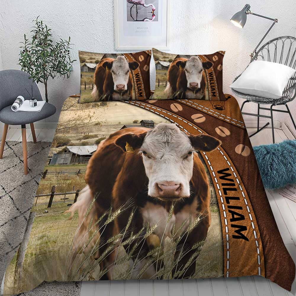 Love Cow Breeds Cattle Farm Custom Name Leather Texture Personalized Bedding Set LPL06DEC23TP1 Bedding Set HumanCustom - Unique Personalized Gifts Made Just for You 