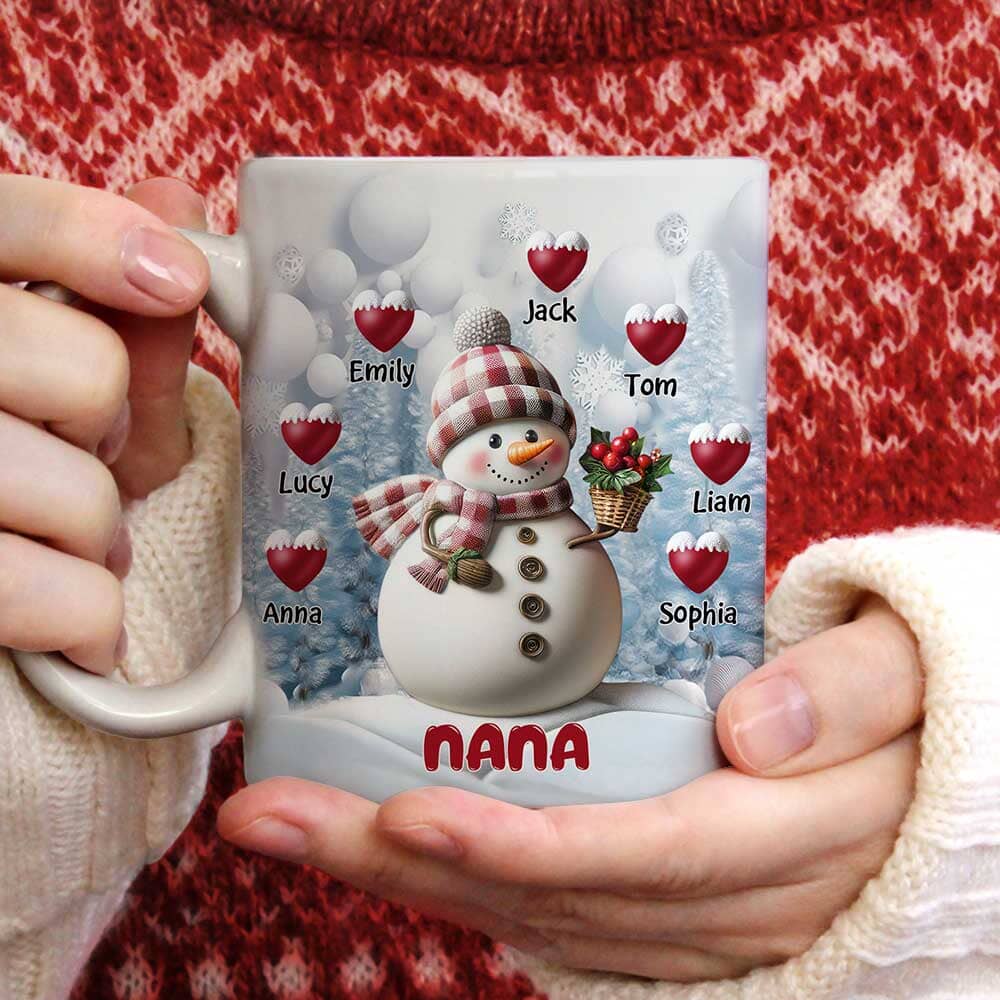 Happy Christmas Snowman Grandma Mom Sweet Heart Kids Personalized Blue Vibe Mug LPL06DEC23TP2 White Mug HumanCustom - Unique Personalized Gifts Made Just for You 