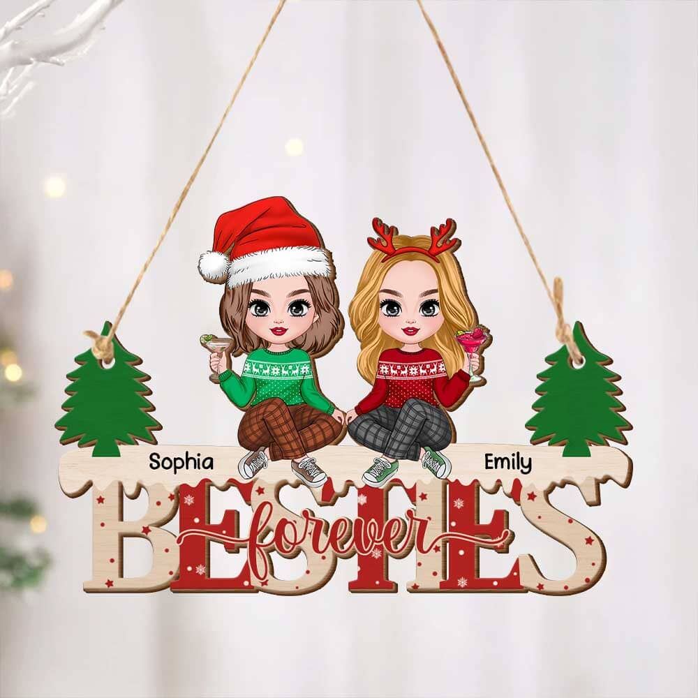 Besties Forever Christmas Custom Wooden Hanginf Ornament NVL19NOV23TP2 Wooden Hanging Ornament HumanCustom - Unique Personalized Gifts Made Just for You Pack 1 