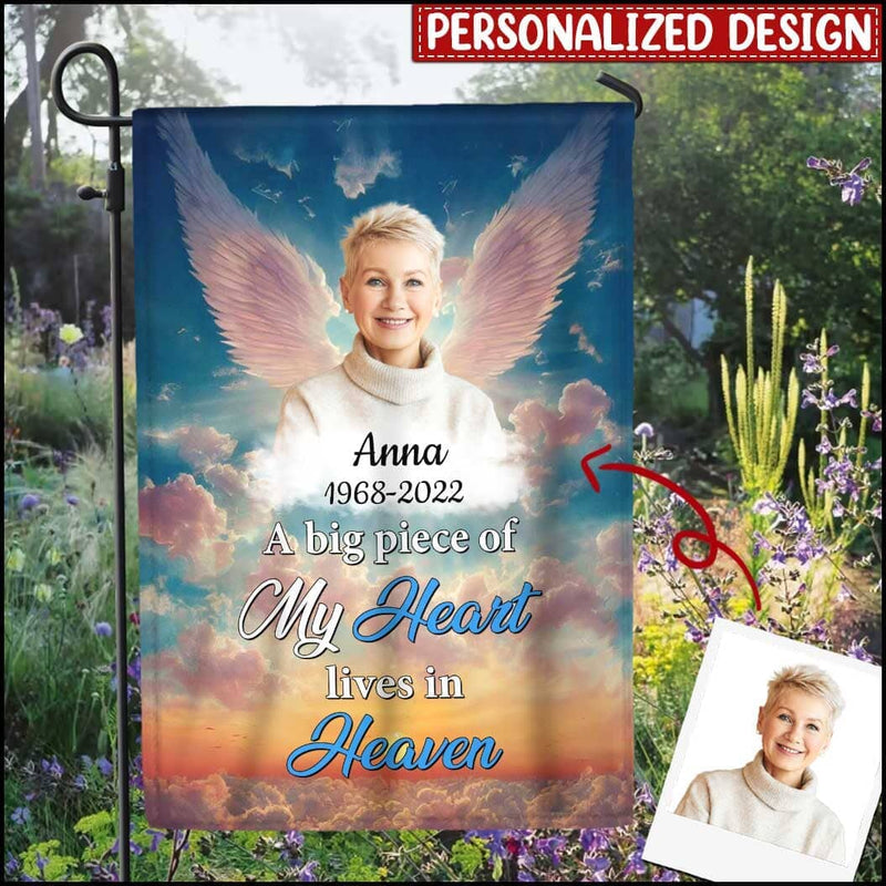 Discover A big piece of my Heart lives in Heaven Custom Photo Memorial Flag