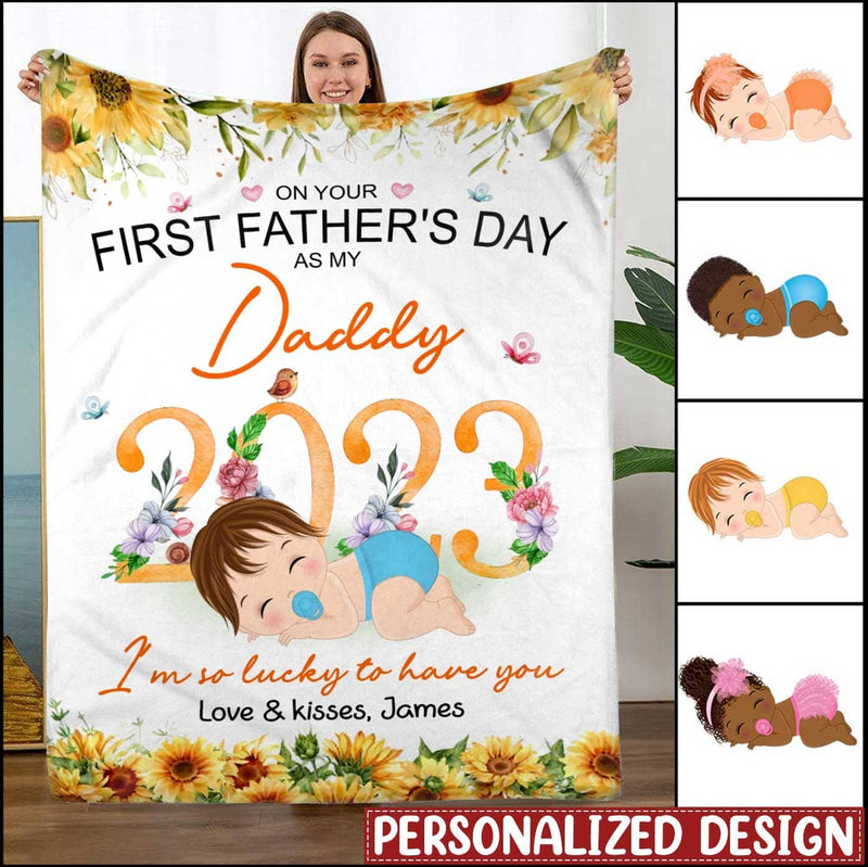 Discover Baby Infant 1st Father's Day 2023 Daddy Gift I'm So Lucky To Have You Custom Blanket