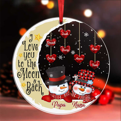 Christmas Snowman Papa Nana Dad Mom Loves Little Heart Kids To The Moon And Back Personalized Ornament LPL07SEP23TP2