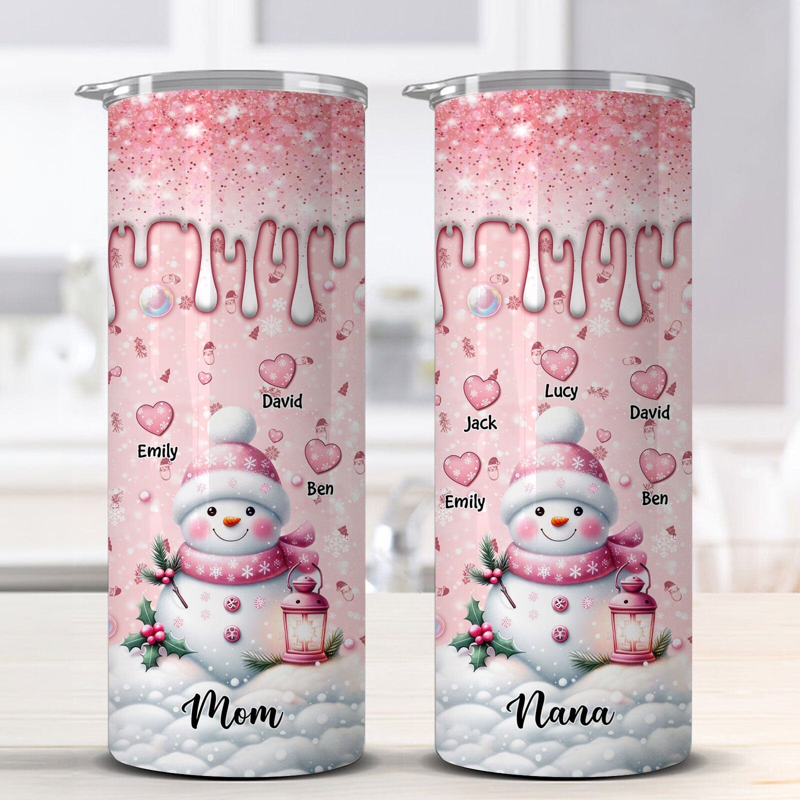 Sparkling Sweet Pinky Snowman Grandma Mom Heart Kids Personalized Skinny Tumbler LPL01NOV23TP1 Skinny Tumbler HumanCustom - Unique Personalized Gifts Made Just for You 20 Oz 