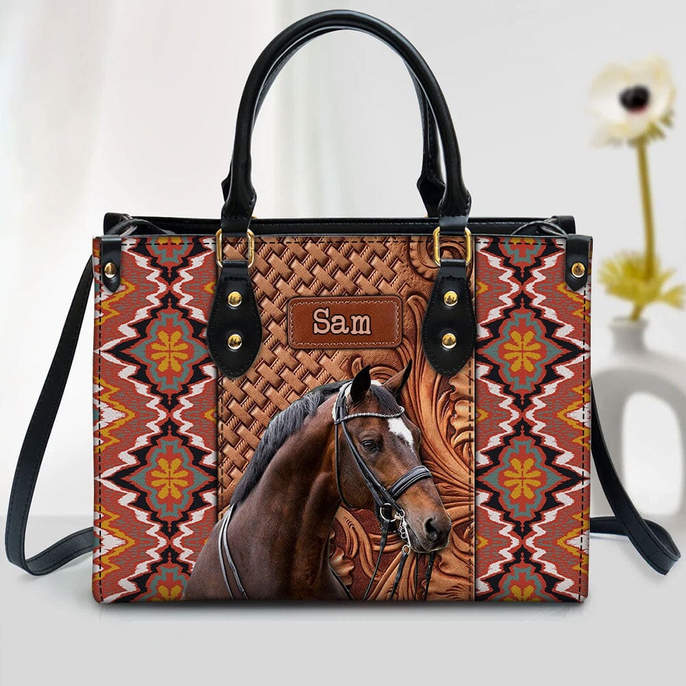 Love Horse Breeds Southwestern Wood Pattern Personalized Leather Handbag LPL08DEC23TP3 Leather Handbag HumanCustom - Unique Personalized Gifts Made Just for You 