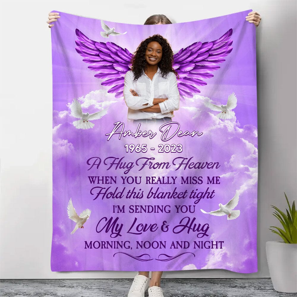 Purple Heaven Upload Photo, A Hug From Heaven Personalized Memorial Blanket LPL15DEC23TP1 Fleece and Sherpa Blanket HumanCustom - Unique Personalized Gifts Made Just for You 