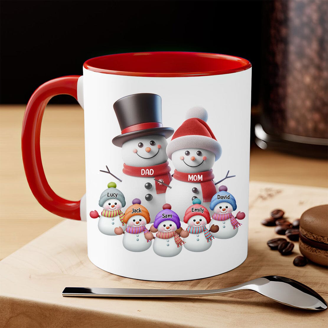 Personalized Accent Mug - Custom Parents/Grandparents Snowmen With Kids - NTD21NOV23TP3 Accent Mug HumanCustom - Unique Personalized Gifts Made Just for You 