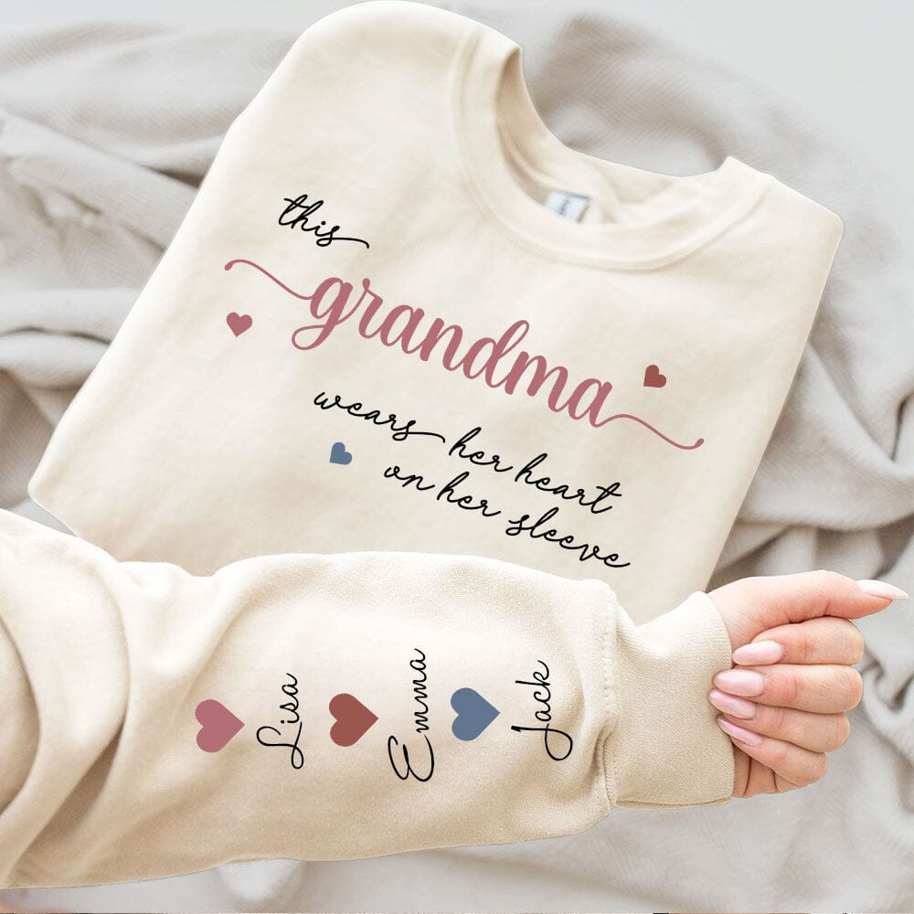 Personalized This Mom Grandma Wears Her Sweet Heart Kids On Her Sleeve Sweatshirt LPL20NOV23TP3 2d sweatshirt HumanCustom - Unique Personalized Gifts Made Just for You Sweatshirt White S