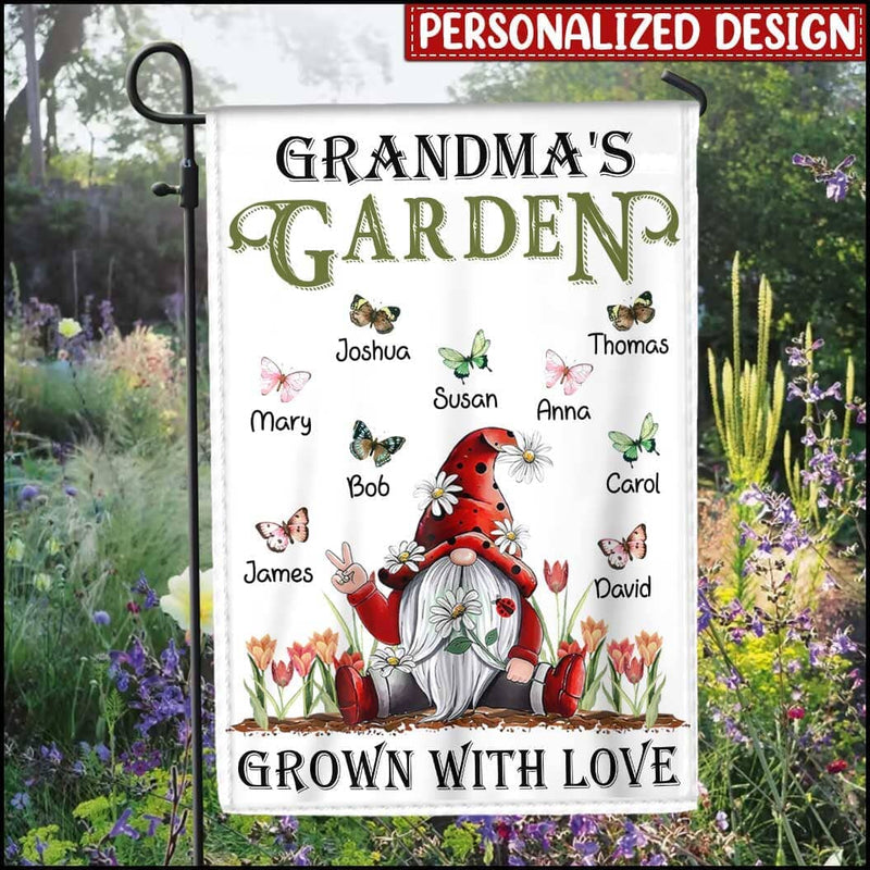 Discover Personalized Grandma Mom Gnome Garden Grown With Love Mother's Day Birthday Gift Flag