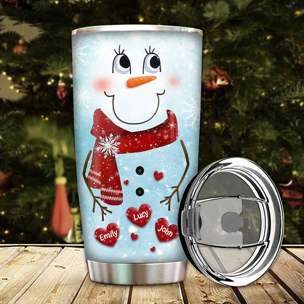 Cute Christmas Snowmy Grandma Mom Hugging Sweet Heart Kids Personalized Tumbler LPL01NOV23TP4 Glitter Tumbler HumanCustom - Unique Personalized Gifts Made Just for You 