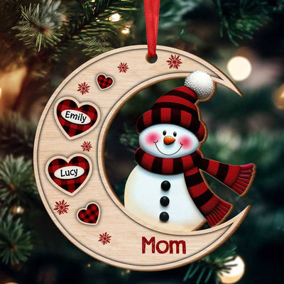 Christmas Happy Snowman Nana Mom Heart Kids On Moon Personalized Ornament LPL09NOV23TP5 Wood Custom Shape Ornament HumanCustom - Unique Personalized Gifts Made Just for You Pack 1