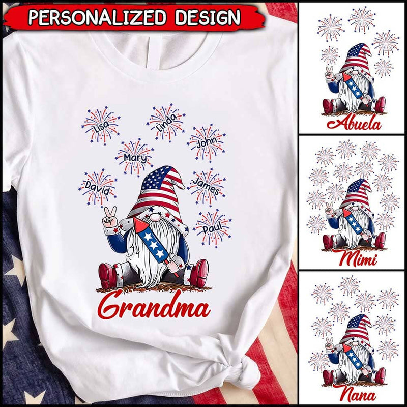 Discover Grandma Gnome Firecracker Grandkids Independence Day Personalized T-Shirt