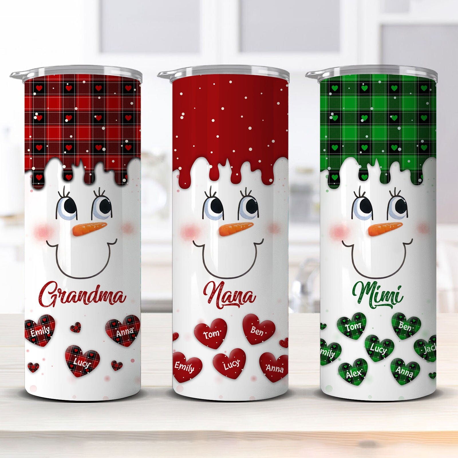 Cute Colorful Snowmy Grandma Mom Little Heart Kids Personalized Christmas Skinny Tumbler LPL17OCT23TP2 Skinny Tumbler HumanCustom - Unique Personalized Gifts Made Just for You 12 oz 