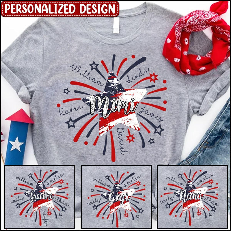 Discover Mimi Auntie Mom Kids Star Firework American Flag Personalzied T-Shirt