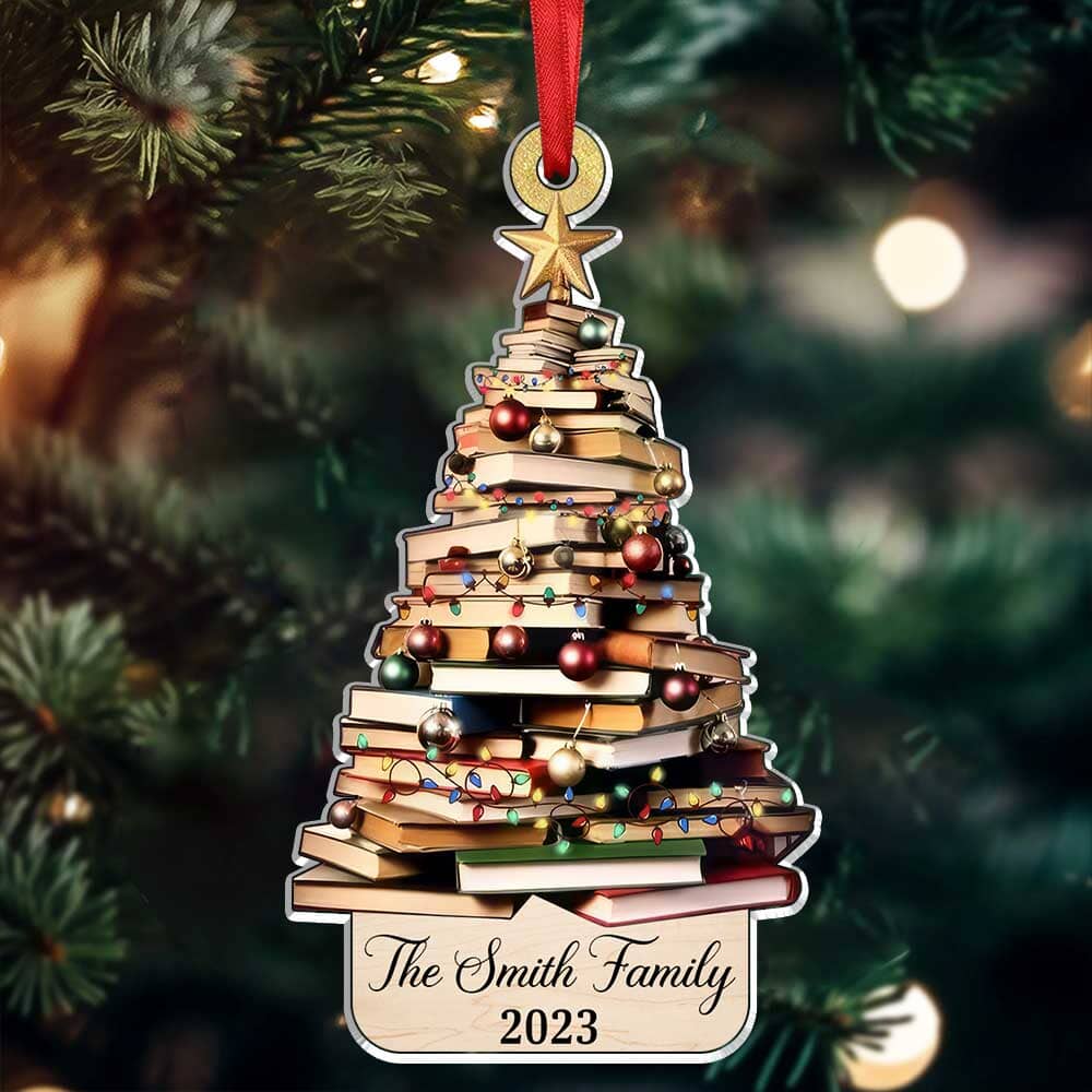 Family Name Christmas Book Tree Personalized Acrylic Ornament VTX14NOV23TP1 Acrylic Ornament HumanCustom - Unique Personalized Gifts Made Just for You 