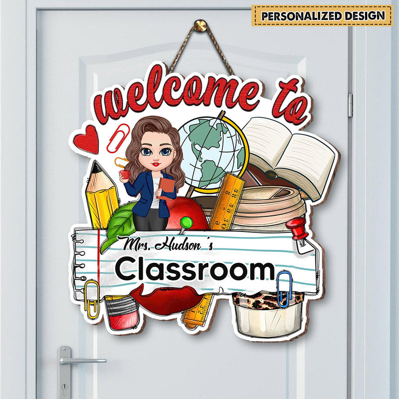 Discover Pretty Teacher Welcome To Classroom Personalized Door Sign