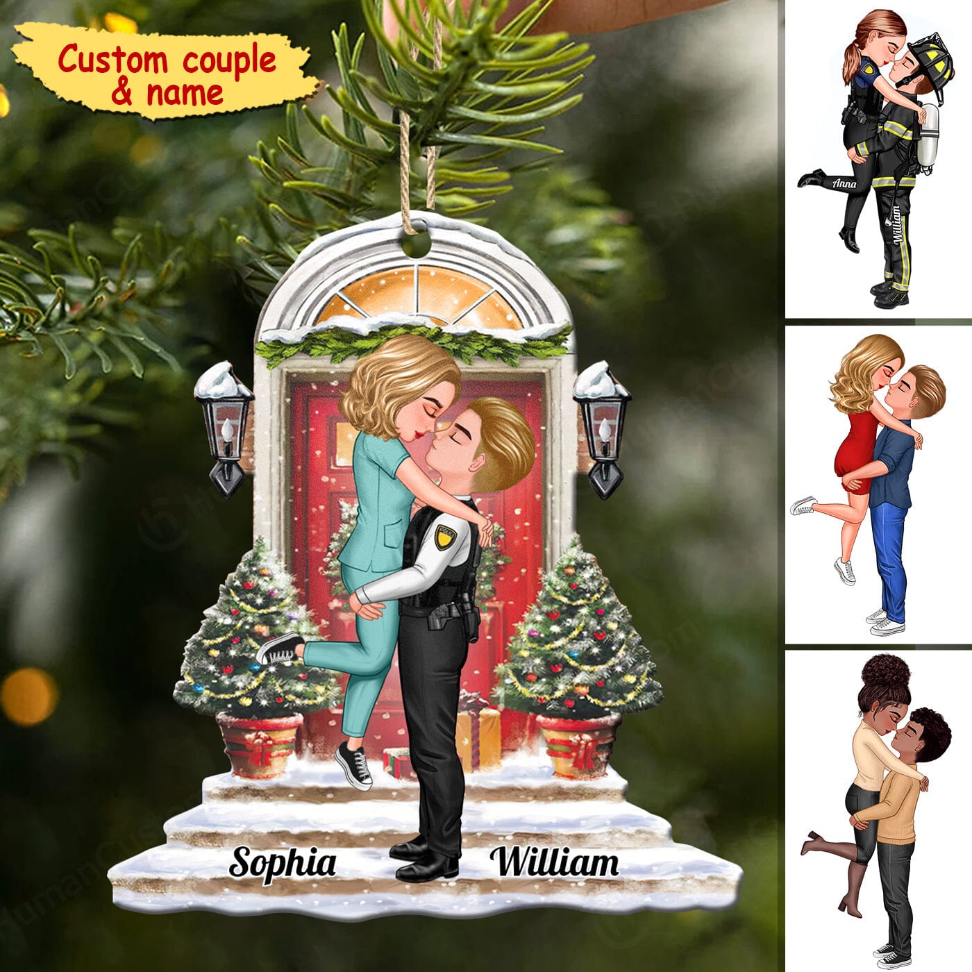 Christmas Couple Front Porch Firefighter, Nurse, Police Officer, Teacher, Gifts by Occupation Personalized Acrylic Ornament HTN03OCT23CT2 Acrylic Ornament HumanCustom - Unique Personalized Gifts Made Just for You Pack 1 