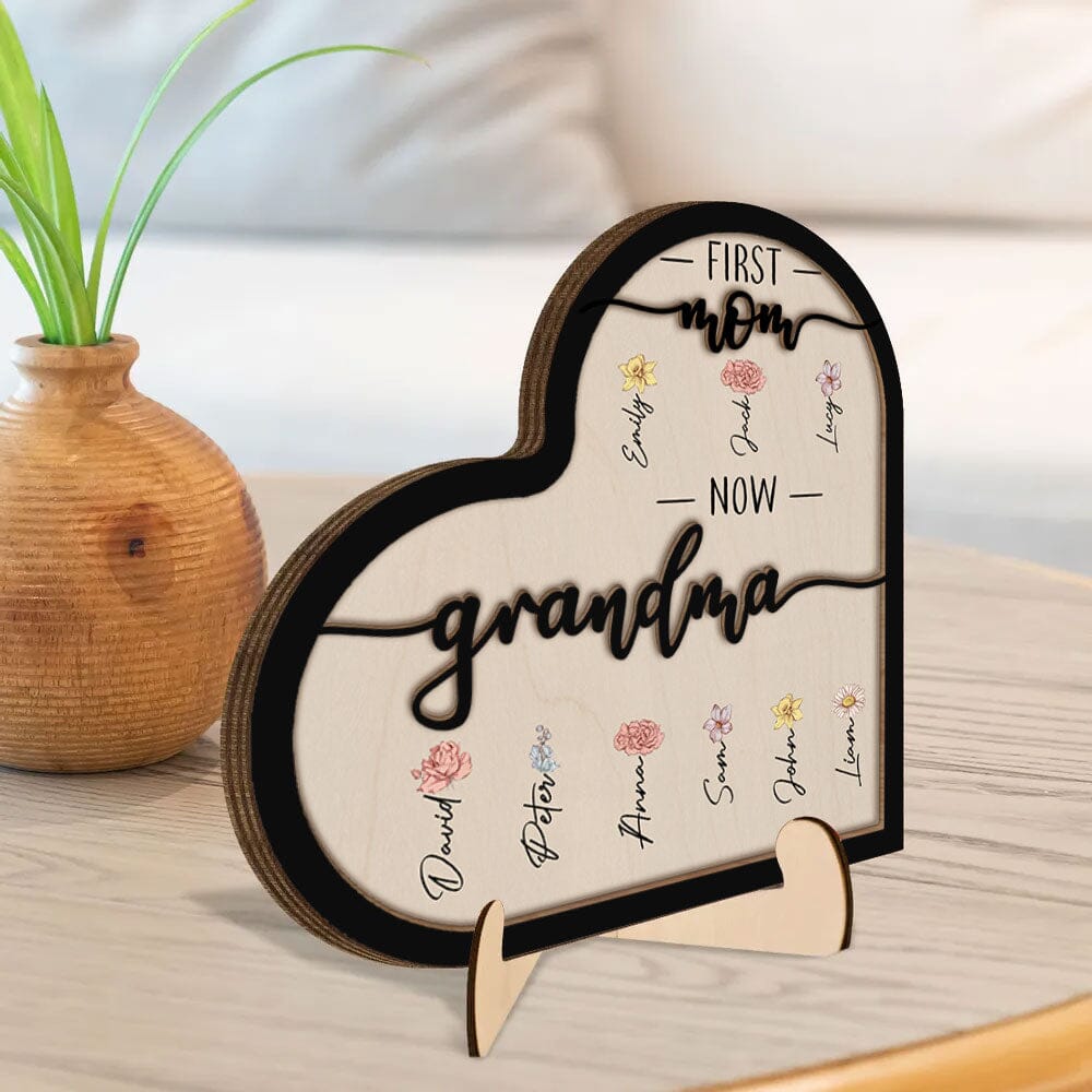 First Mom Now Grandma - Personalized 2 Layers Wooden Plaque NVL21DEC23TP1 Wood Plaque HumanCustom - Unique Personalized Gifts Made Just for You 