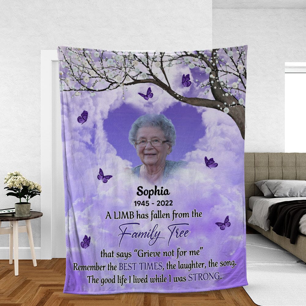 Memorial Upload Photo Heaven Butterflies, A Limb Has Fallen From the Family Tree Personalized Blanket LPL27NOV23TP1 Fleece and Sherpa Blanket HumanCustom - Unique Personalized Gifts Made Just for You 