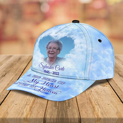 Memorial Upload Image Sky, A Big Piece Of My Heart Lives In Heaven Personalized Cap LPL06MAY24TP1