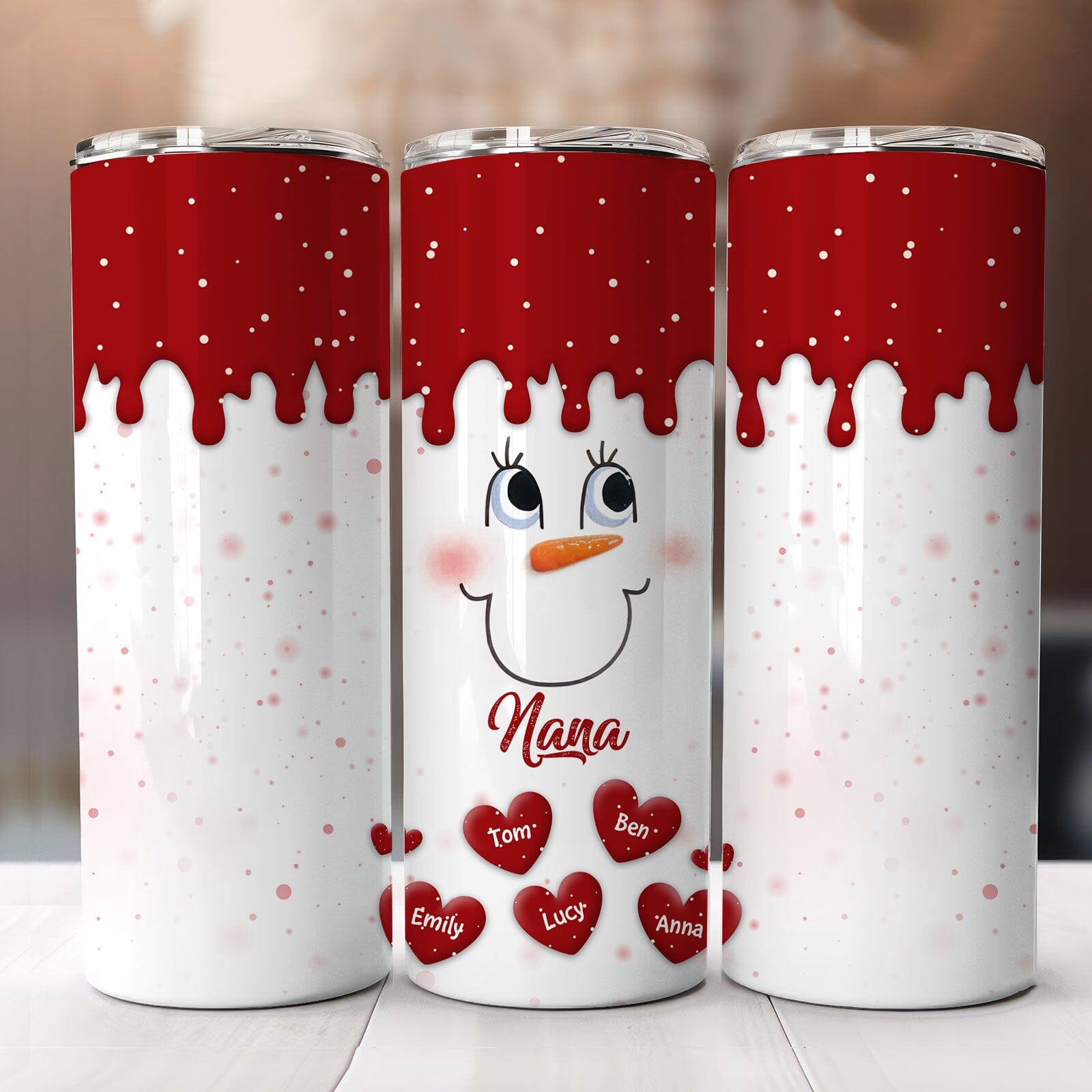 Cute Colorful Snowmy Grandma Mom Little Heart Kids Personalized Christmas Skinny Tumbler LPL17OCT23TP2 Skinny Tumbler HumanCustom - Unique Personalized Gifts Made Just for You 