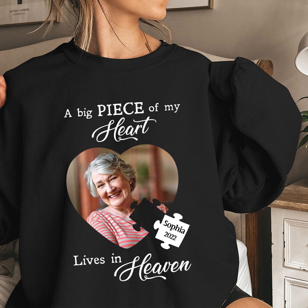 Memorial Upload Photo, A Big Piece Of My Heart Lives In Heaven Personalized Sweatshirt LPL03NOV23TP1 2d sweatshirt HumanCustom - Unique Personalized Gifts Made Just for You Sweatshirt S Black