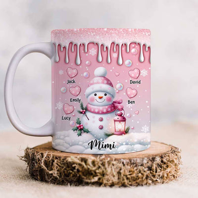 Sweet Pinky Snowman Grandma Mom Heart Kids Personalized Mug LPL15NOV23TP2 White Mug Edge HumanCustom - Unique Personalized Gifts Made Just for You