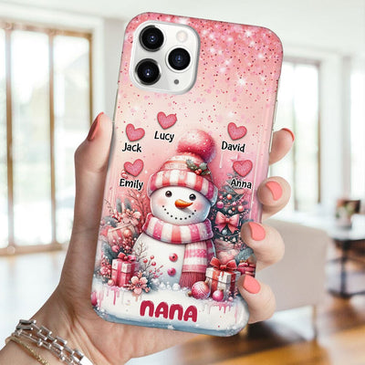 Pink Glitter Christmas Snowman Grandma Mom Little Heart Kids Personalized Phone Case LPL04NOV23TP1 Silicone Phone Case HumanCustom - Unique Personalized Gifts Made Just for You