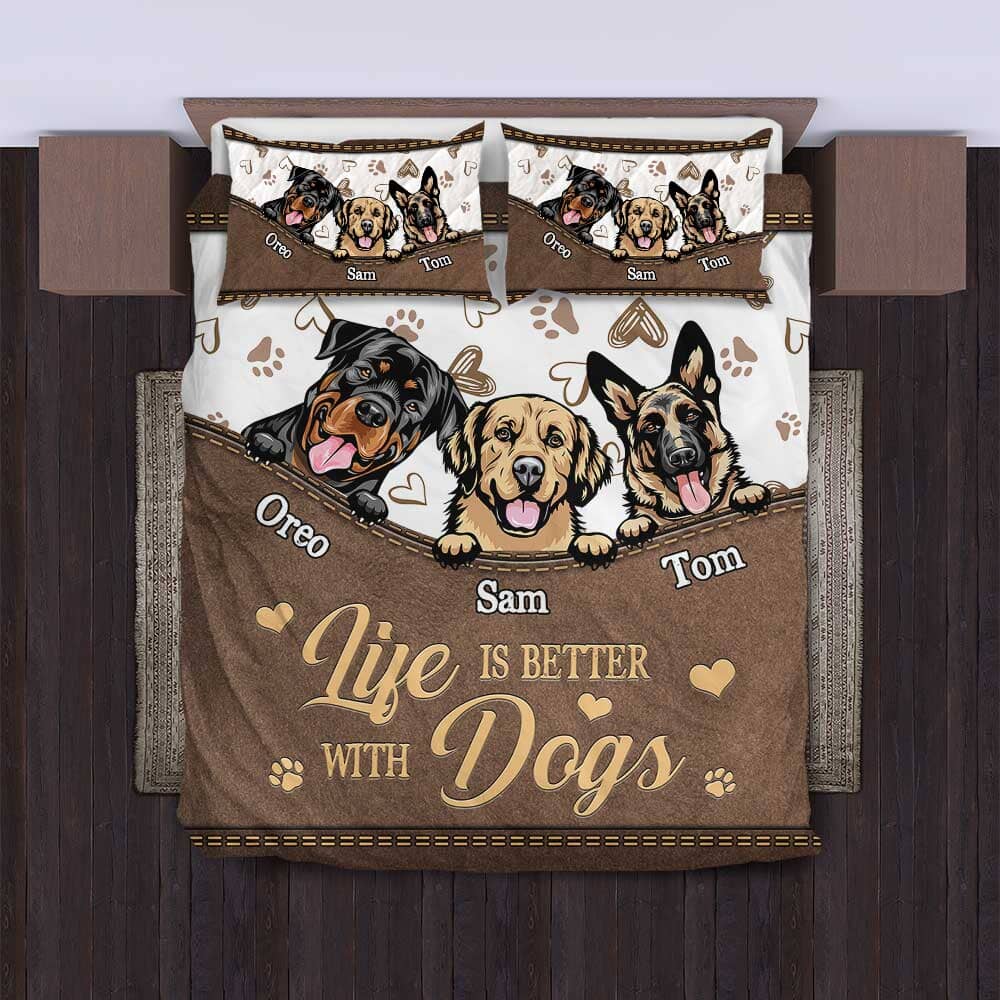 Cute Dogs Pawprints Leather Pattern, The Road To My Heart Is Paved With Pawprints Personalized Bedding Set LPL05DEC23TP2 Bedding Set HumanCustom - Unique Personalized Gifts Made Just for You 