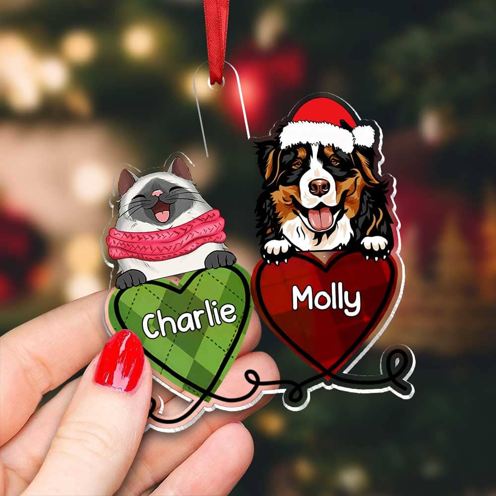 Cute Puppy Kitten Dog Cat Pet On Heartstrings Personalized Ornament LPL18NOV23TP3 Acrylic Ornament HumanCustom - Unique Personalized Gifts Made Just for You 