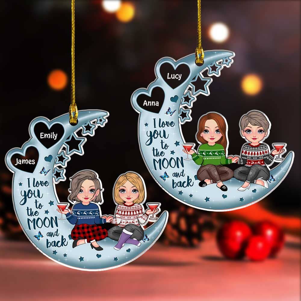 Christmas Pretty Doll Besties Sisters On Moon Personalized Ornament LPL11OCT23TP1 Acrylic Ornament HumanCustom New 