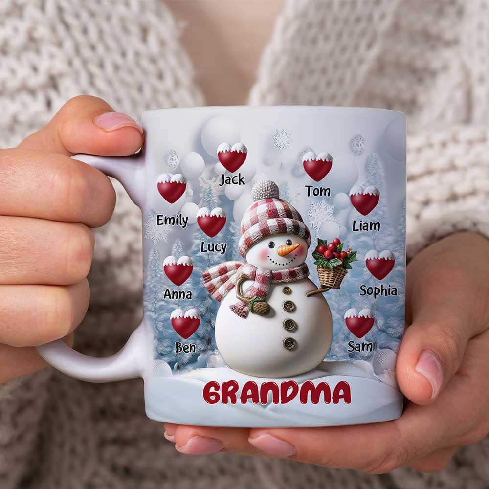 Happy Christmas Snowman Grandma Mom Sweet Heart Kids Personalized Blue Vibe Mug LPL06DEC23TP2 White Mug HumanCustom - Unique Personalized Gifts Made Just for You 